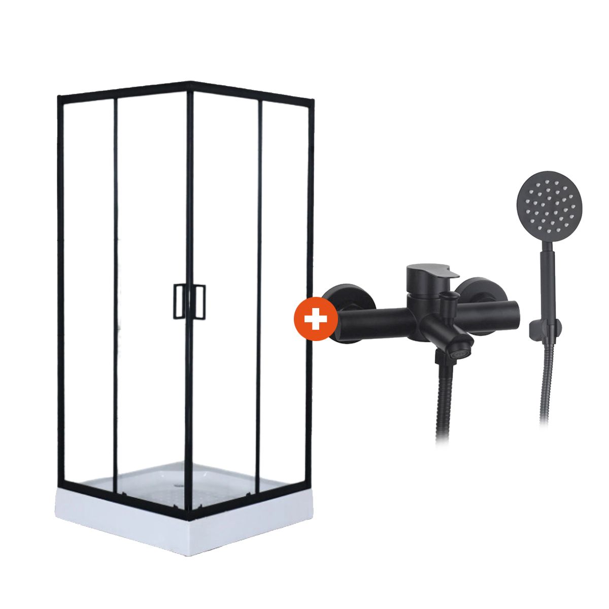 DOER - Combo Cabina de Ducha 80x80x200 + Monomando TinaDucha Negro