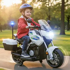 HOMEBRANDT - Moto Electrica Montable Niños Policia Bateria Alta Duracion Led Blanco