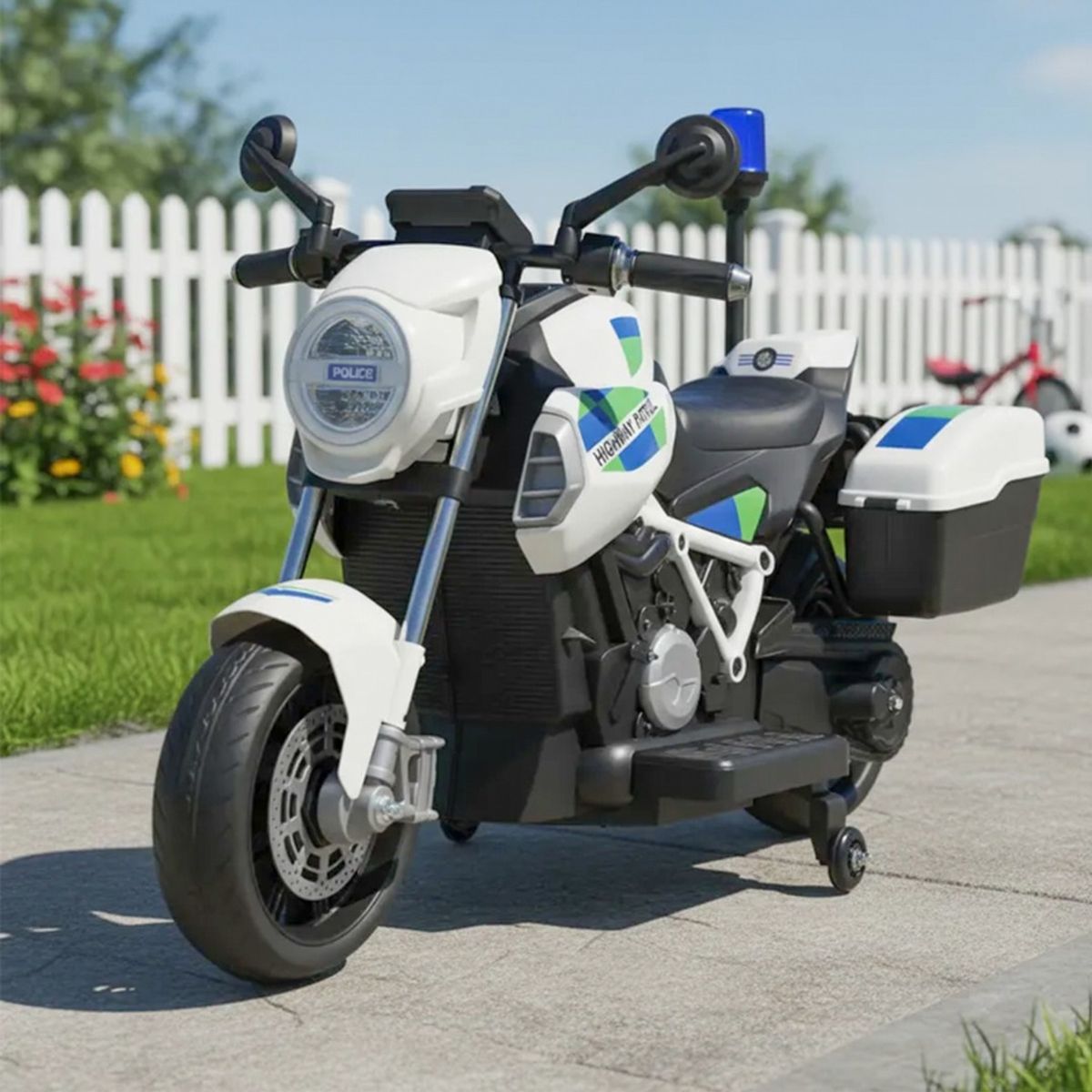 HOMEBRANDT - Moto Electrica Montable Niños Policia Bateria Alta Duracion Led Blanco