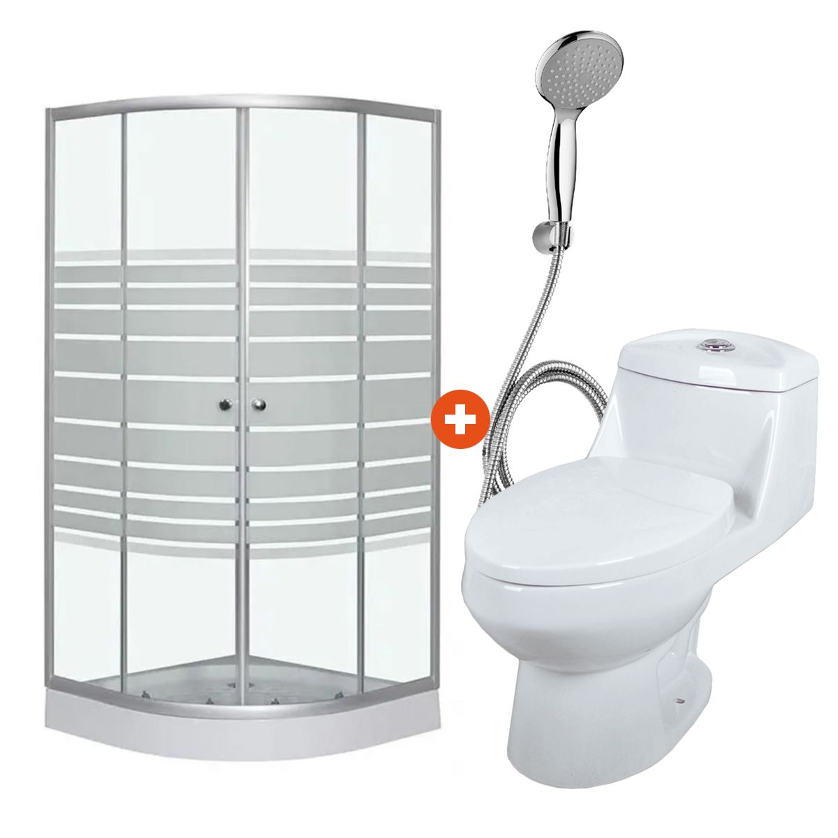 DOER - Combo Cabina de ducha 90x90x192 + WC OnePiece + Duchador Cromado