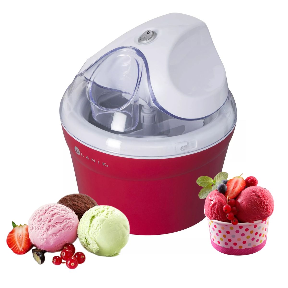 BLANIK - Maquina Helados Ice Cream Maker BICM055R Blanik Rojo 14lt 12w + Recetas