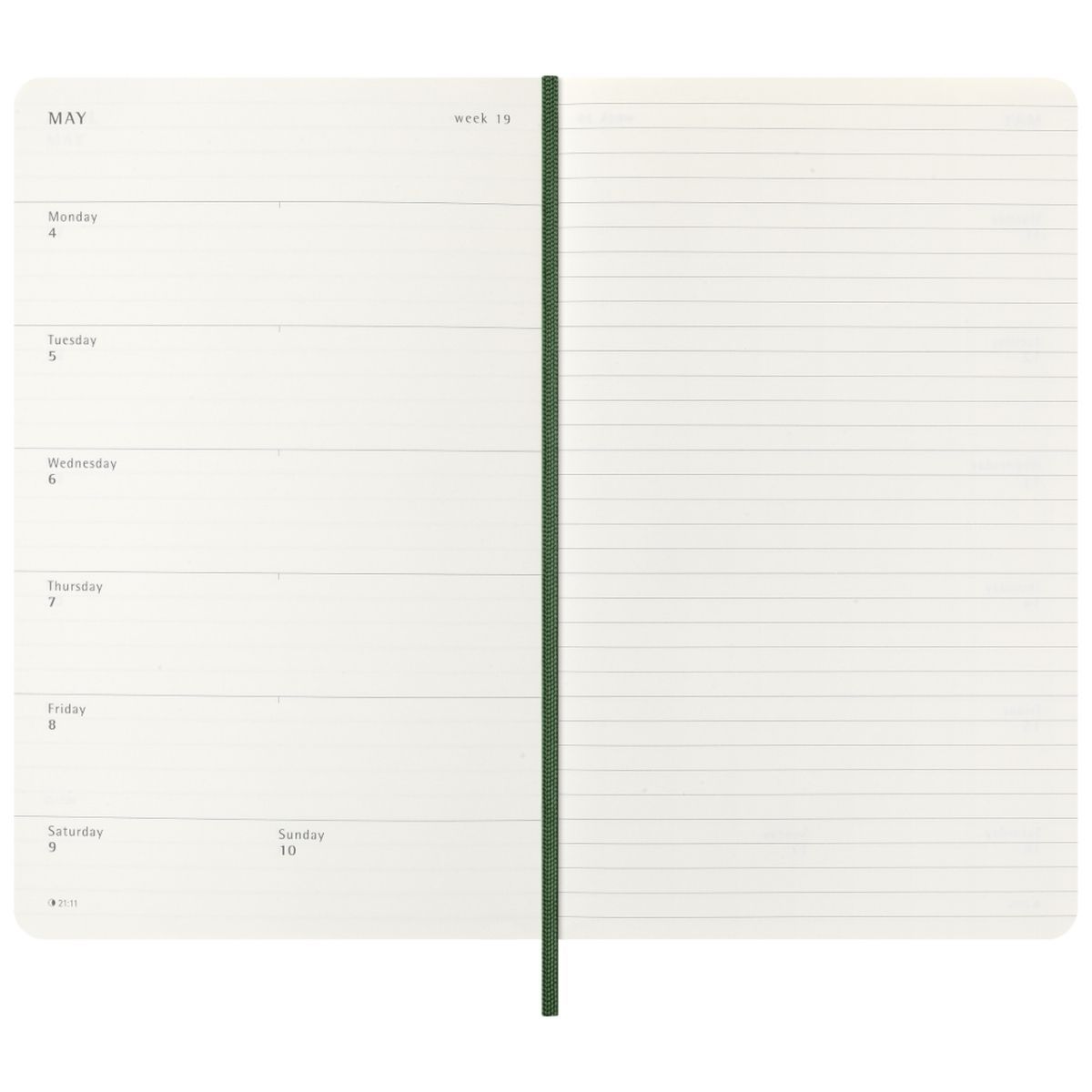 MOLESKINE - Agenda Moleskine 2026 - Semanal - T. dura - Large - Verde