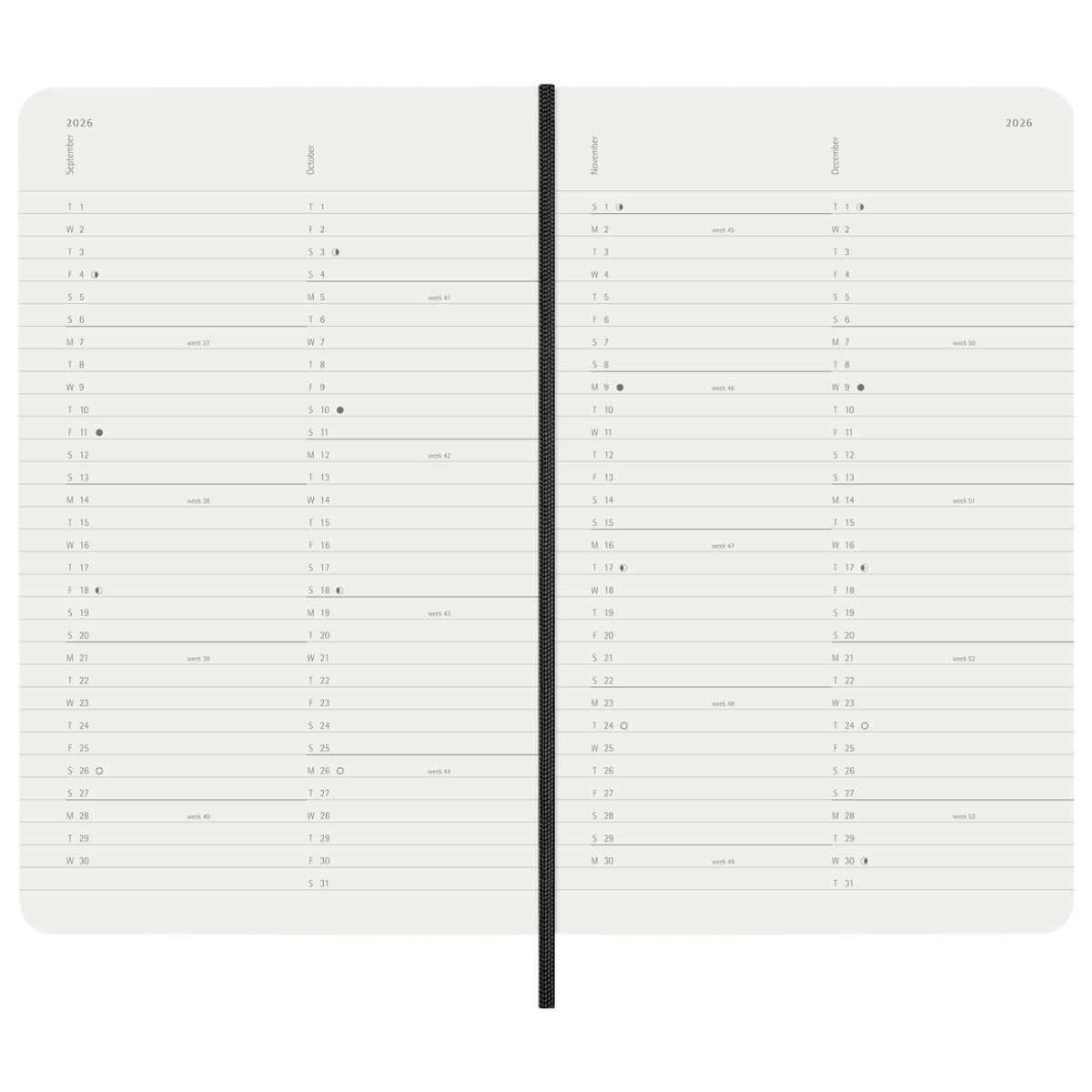 MOLESKINE - Agenda Moleskine 2026 - Mensual - T. blanda - Pocket - Negro