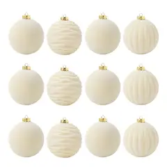 GENERICO - Set 12 Bambalinas Terciopelo Crema Medianas – Adornos Navideños Elegantes 6 cm