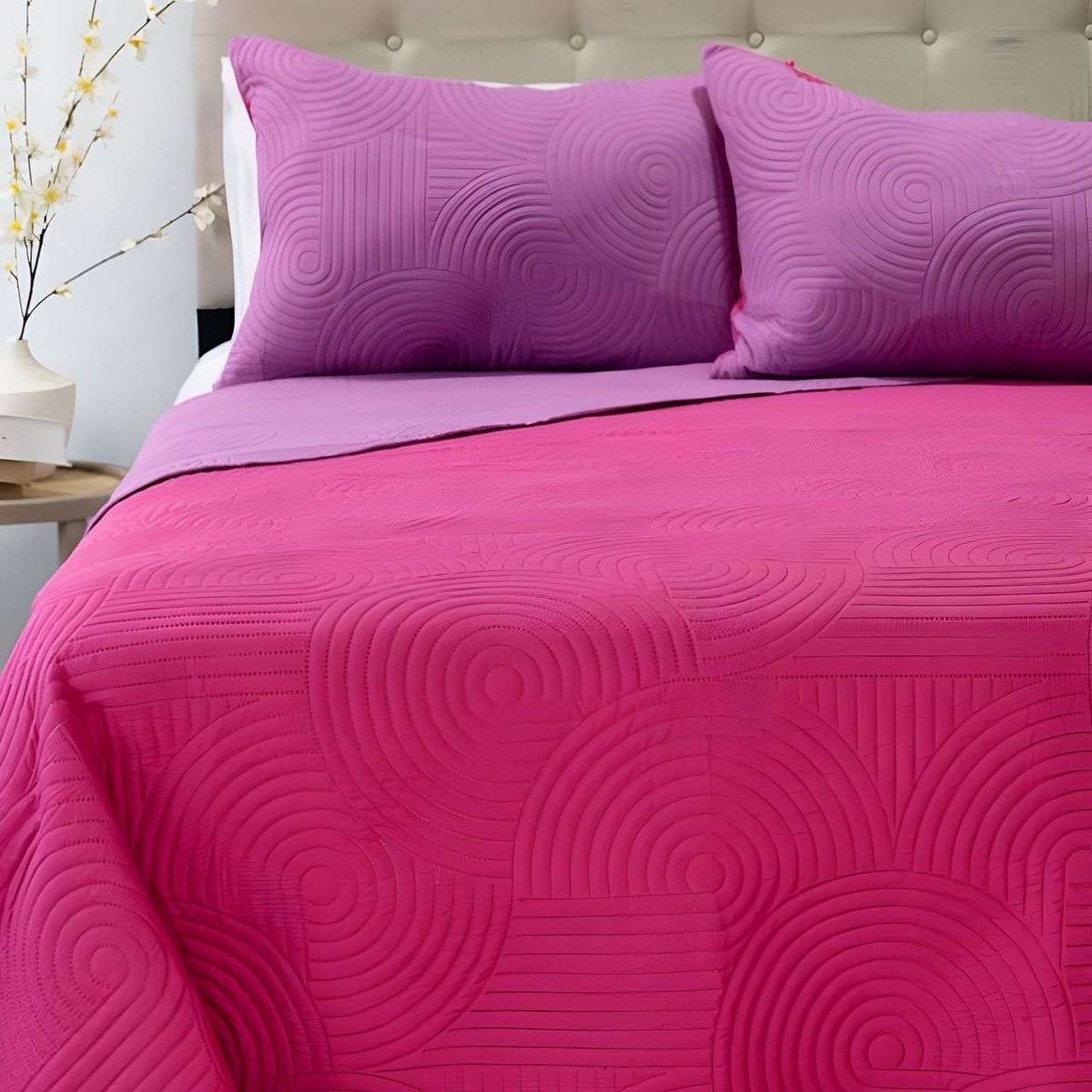 DORAL - Cubrecama Quilt Hotpress Liso Bicolor King Doral