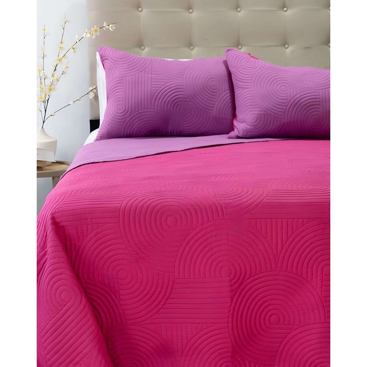 DORAL - Cubrecama Quilt Hotpress Liso Bicolor King Doral