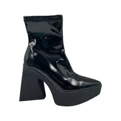 HERIEL - Bota Negra Charol Plataforma Mujer