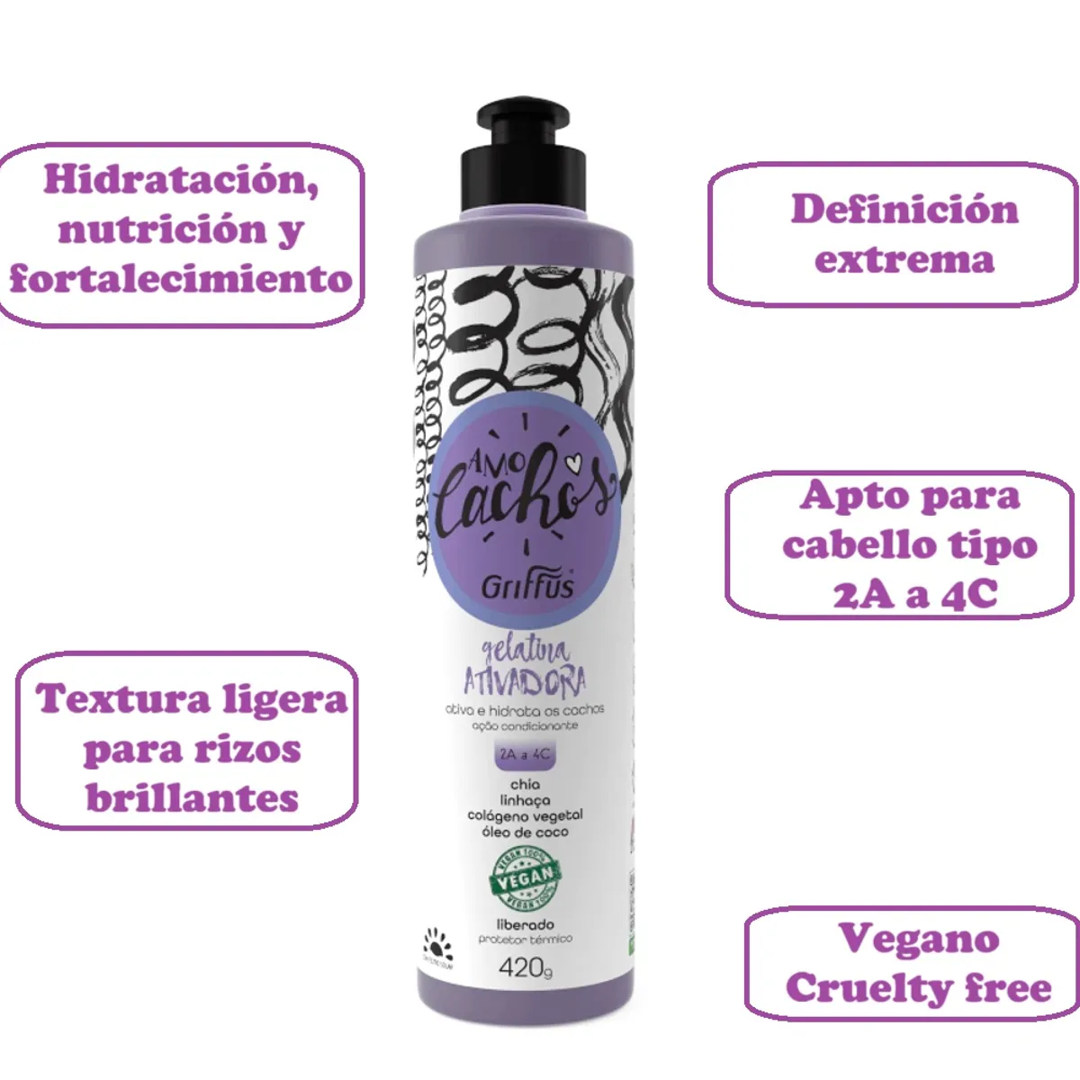GRIFFUS - GEL ACTIVADOR DE RIZOS AMO CACHOS + PROTECTOR TERMICO 420G GRIFFUS