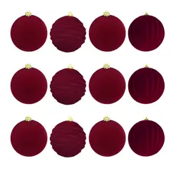 GENERICO - Set 12 Bambalinas Terciopelo Medianas Rojas – Adornos Navideños 6 cm