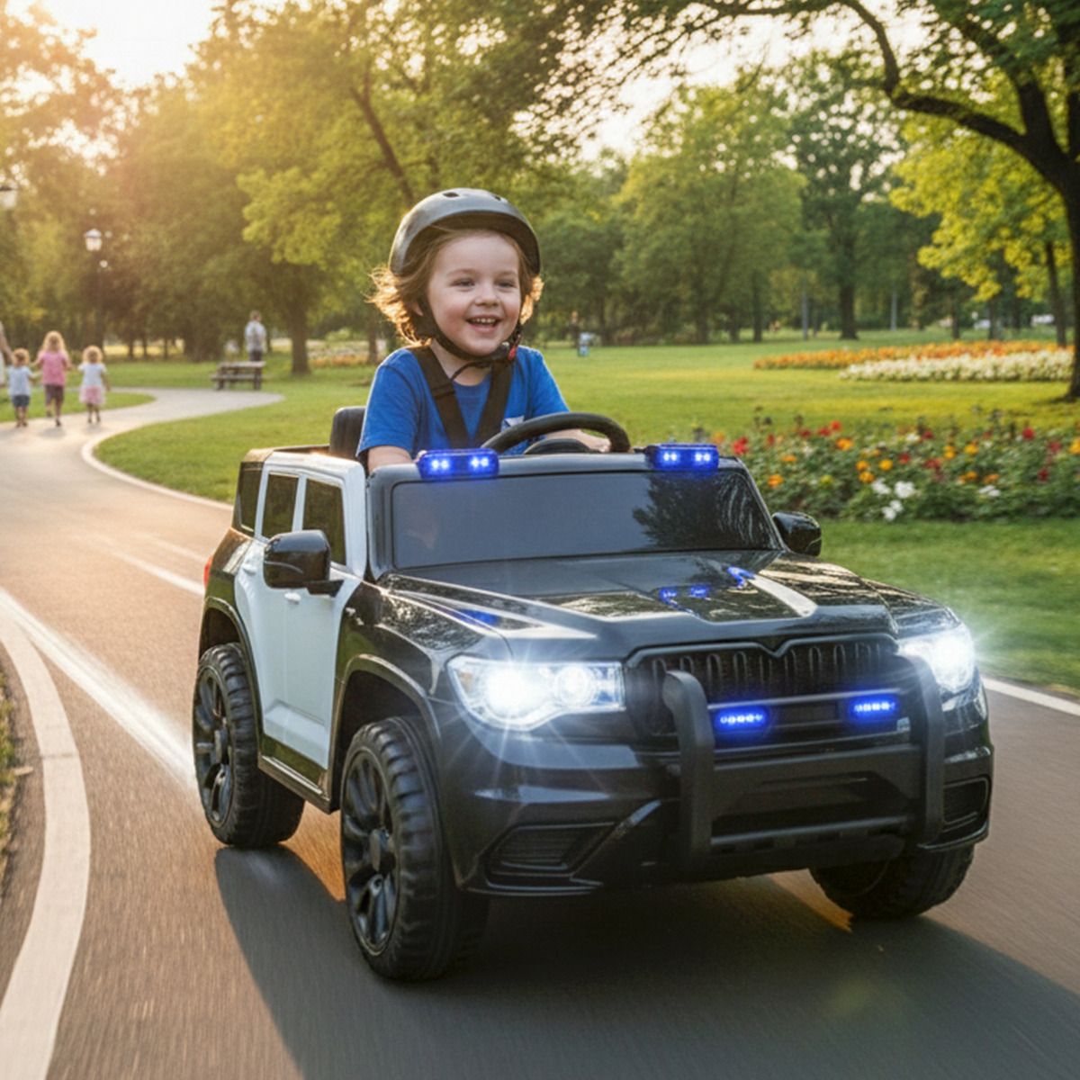 HOMEBRANDT - Auto Electrico Niños Camioneta Policia Bateria Alta Duracion Negro