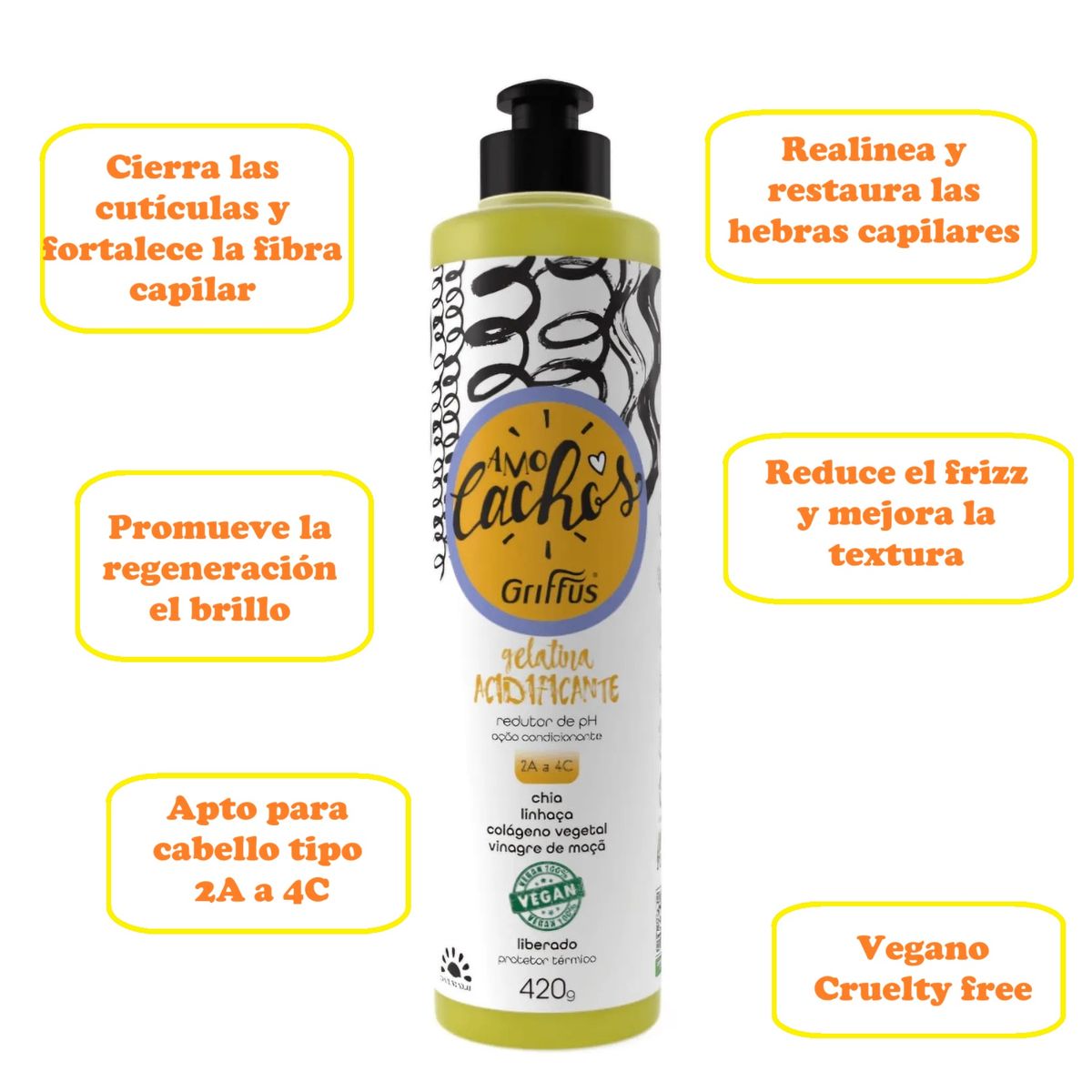 GRIFFUS - GEL ACIDIFICANTE DE RIZOS AMO CACHOS + PROTECTOR TERMICO 420G GRIFFUS