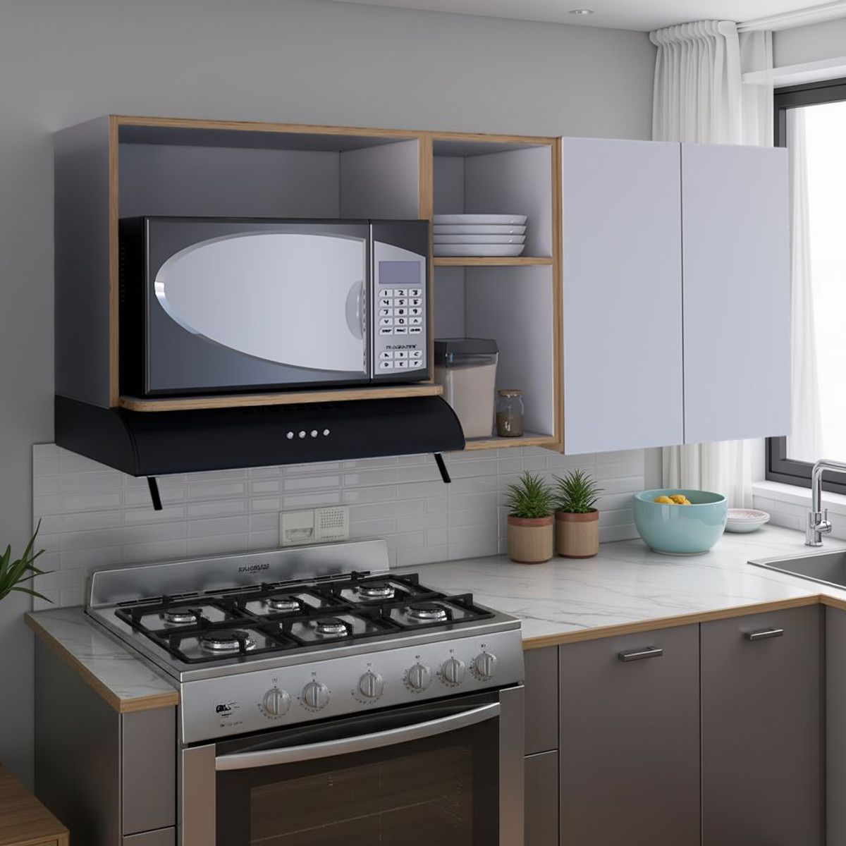 TUHOME - Mueble De Cocina Mural Corinto 62x150x345 Cm Macadamia