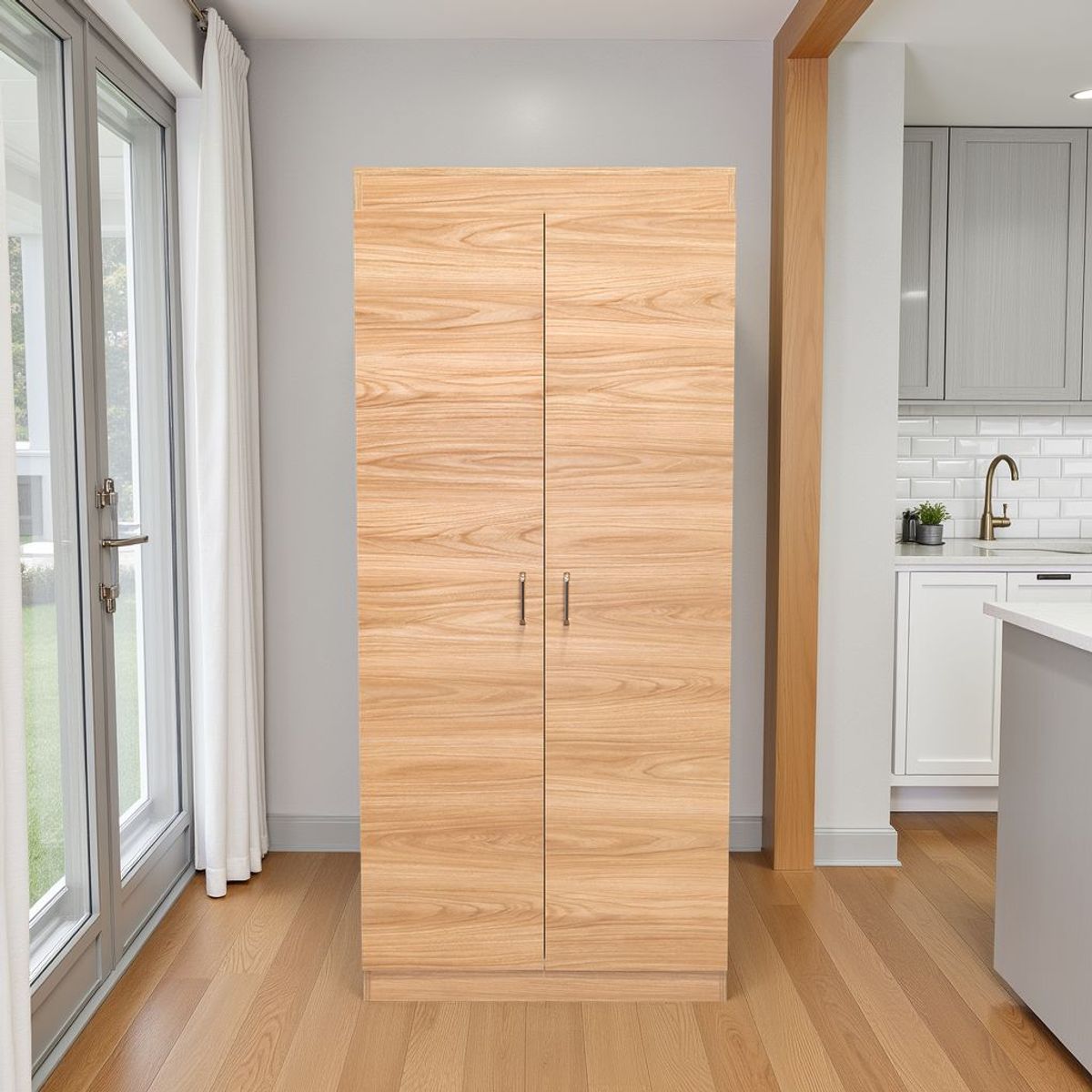 TUHOME - Despensa Varese Blanco Y Fresno Europeo 160x70x36.3 Cm 2 Puertas