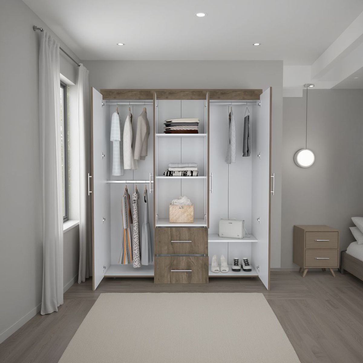 TUHOME - Despensa Varese Blanco Y Fresno Europeo 160x70x36.3 Cm 2 Puertas