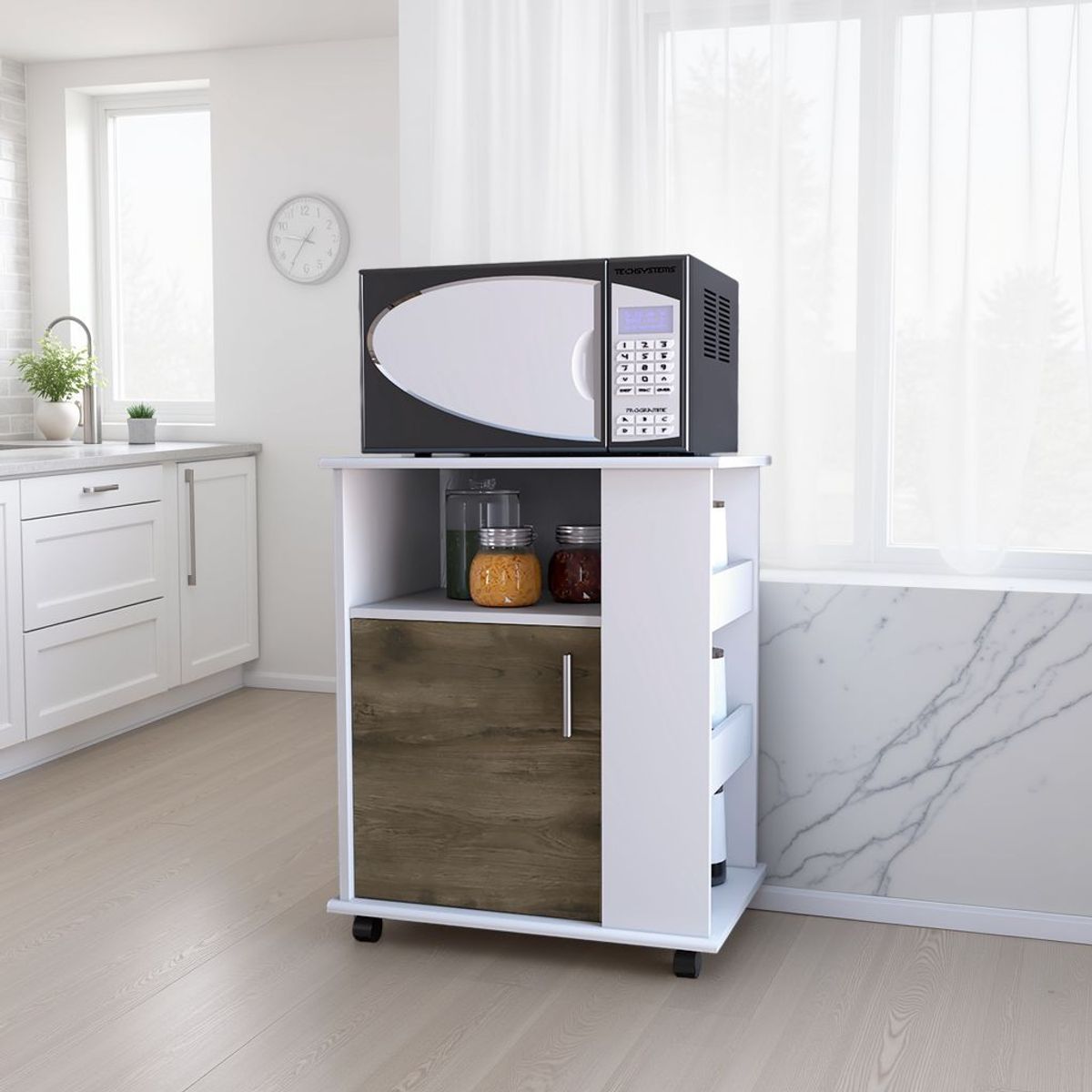 TUHOME - Mueble De Cocina Para Microondas Kit Blanco Y Bellota 736x60x401 Cm