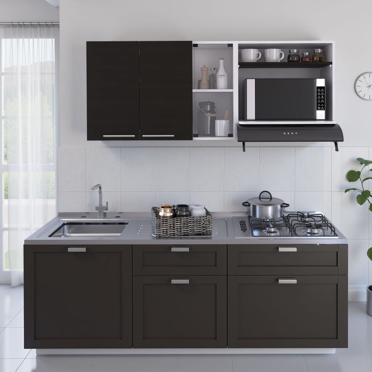 TUHOME - Mueble De Cocina Mural Gina 602x150x40 Cm Blanco Y Wengue
