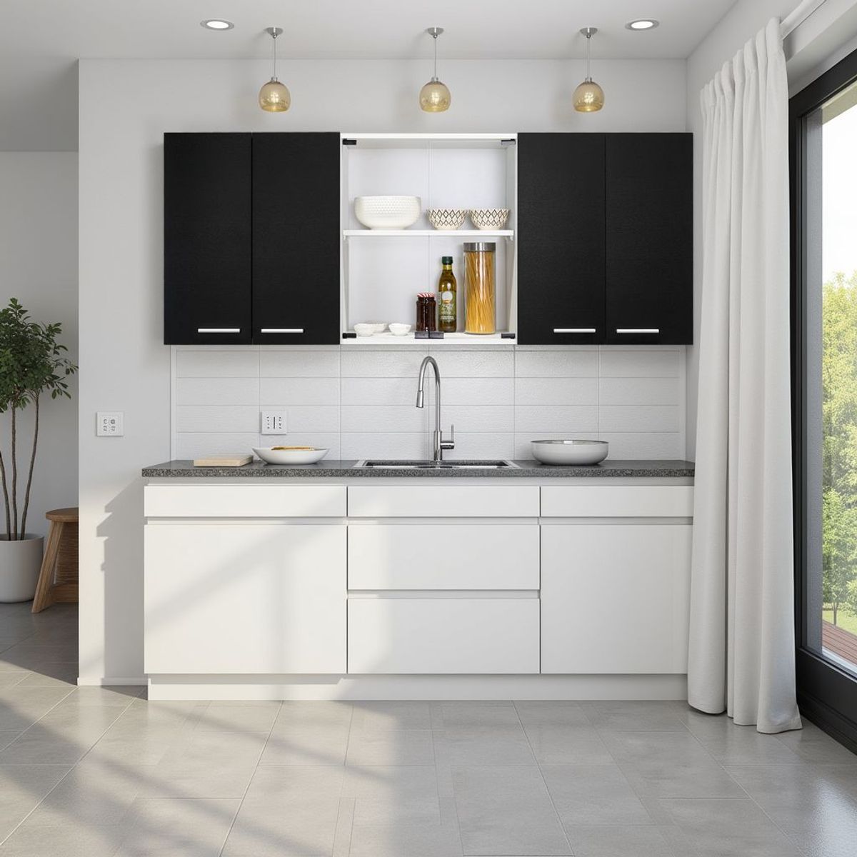 TUHOME - Mueble De Cocina Mural 60x150x31.5 Cm Wengue Y Blanco 6 Puertas