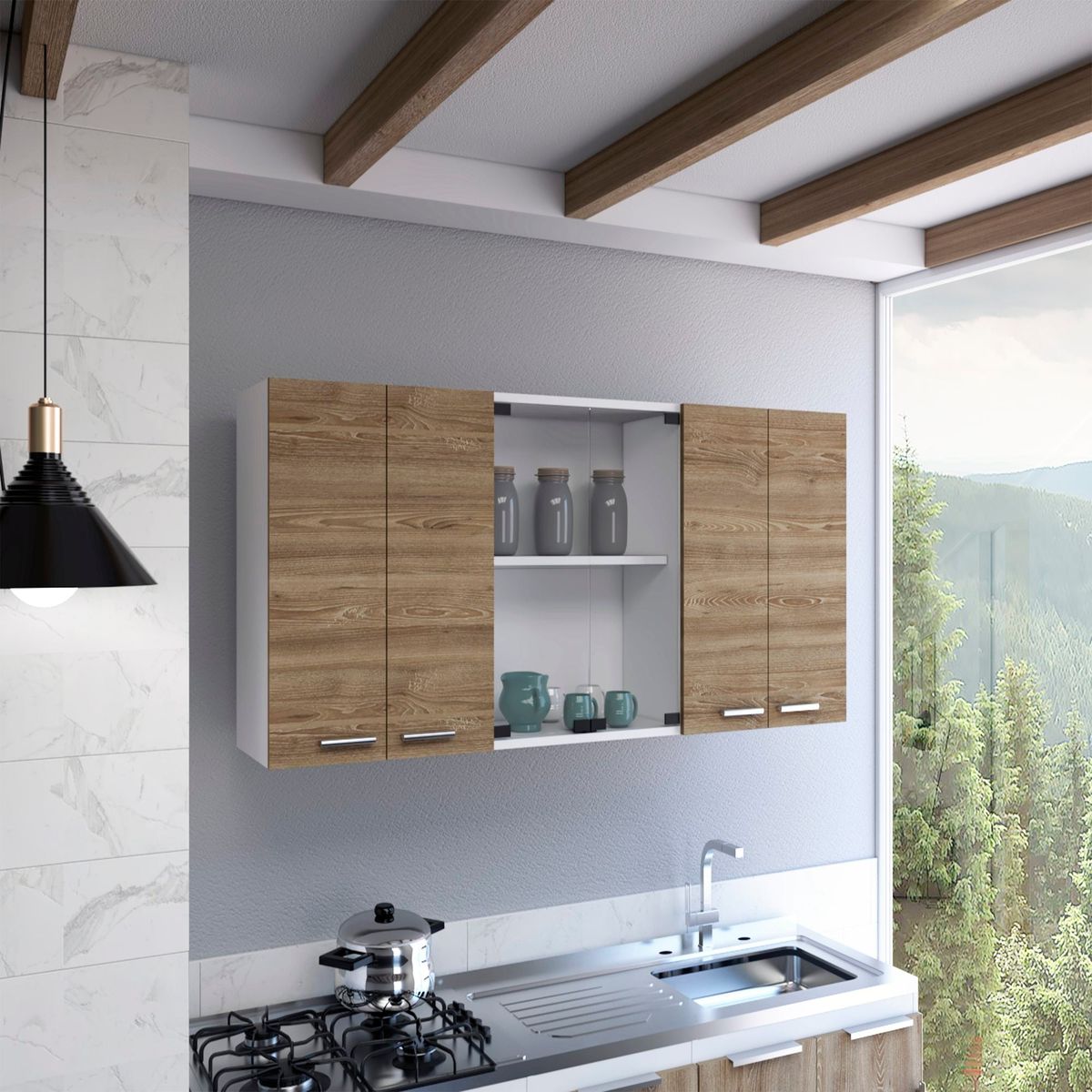 TUHOME - Mueble De Cocina Mural 60x150x31.5 Cm Miel Y Blanco 6 Puertas