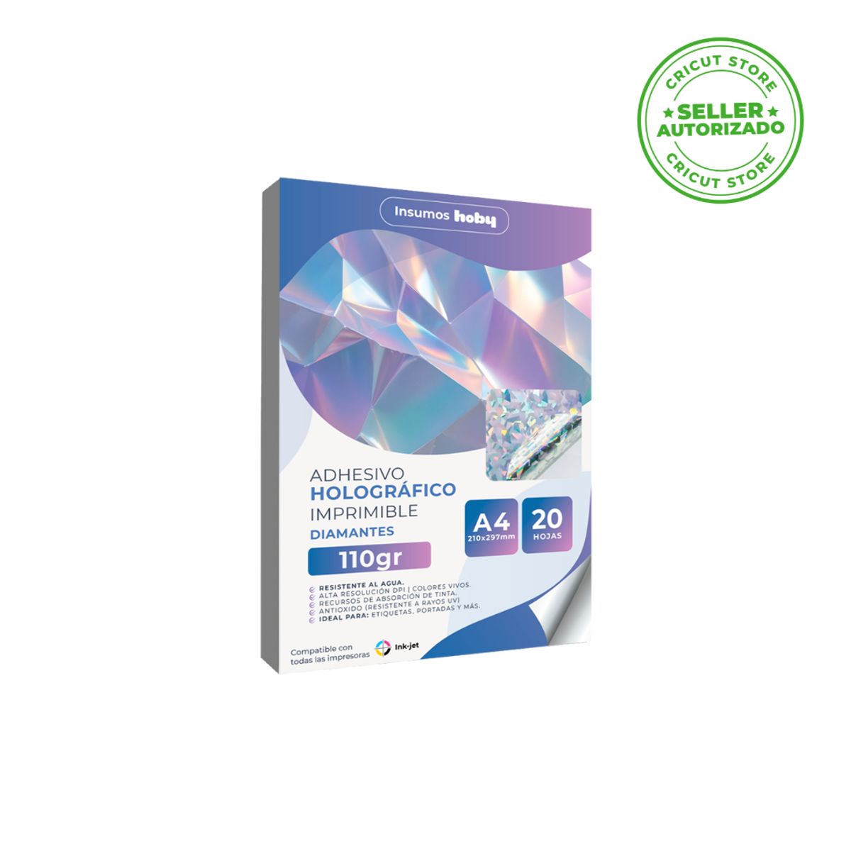 GENERICO - Papel Holográfico Imprimible A4 20 Hojas 110 Gr Holográfico Diamantes