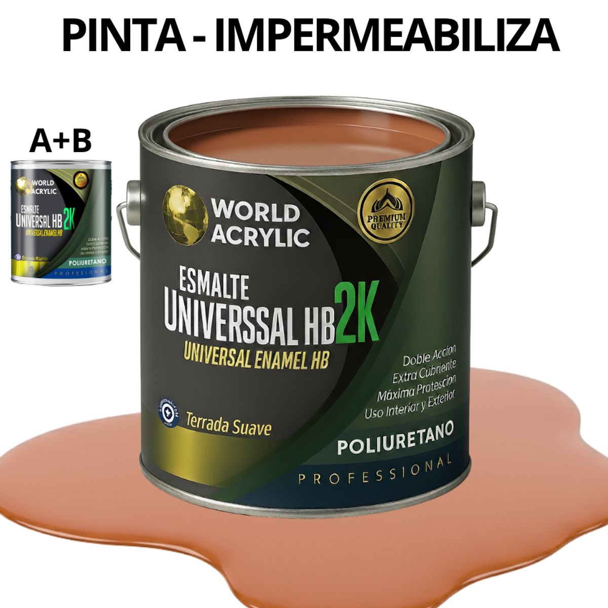 WORLD ACRYLIC - PINTURA ALTO TRANSITO PU 2K - KIT A+B GALÓN TERRACOTA SUAVE