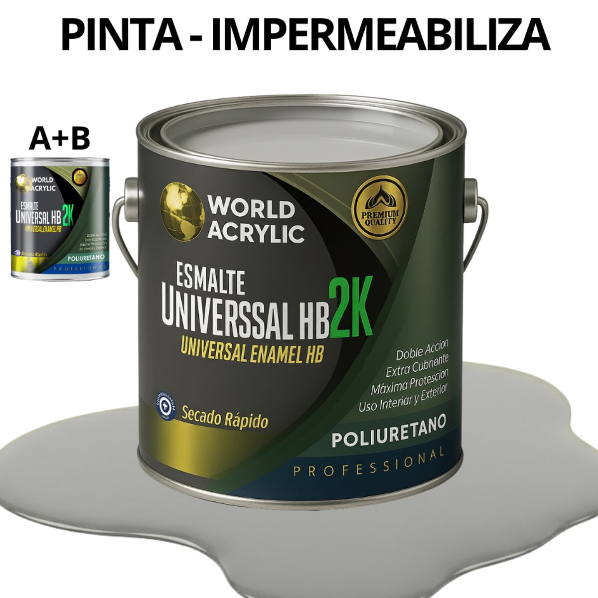 WORLD ACRYLIC - PINTURA ALTO TRANSITO PU 2K - KIT A+B GALÓN GRANITO AHUMADO