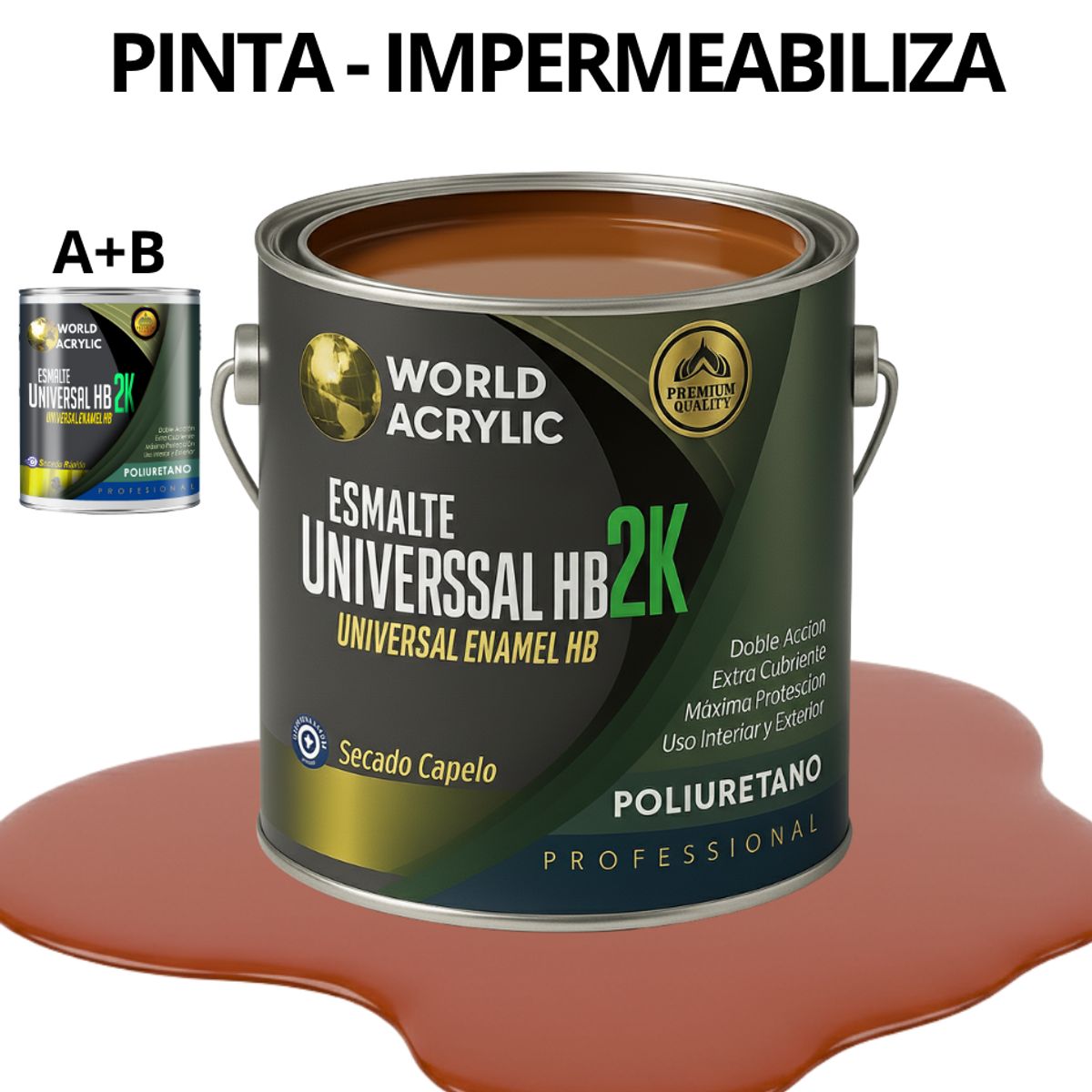 WORLD ACRYLIC - PINTURA ALTO TRANSITO PU 2K - KIT A+B GALÓN CEDRO CANELA