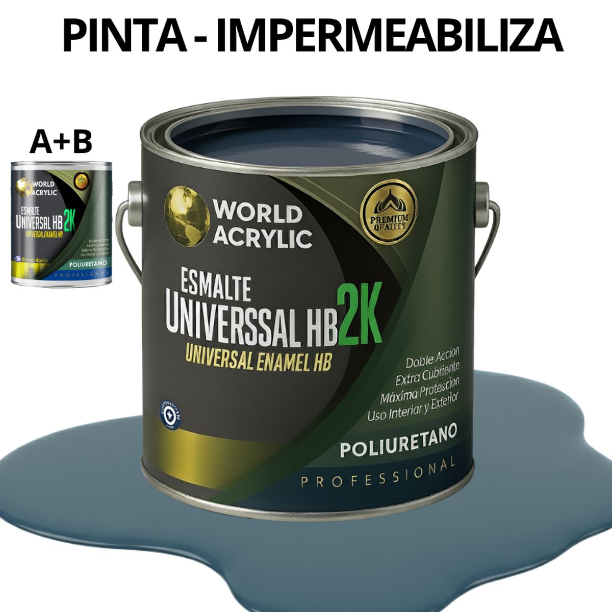 WORLD ACRYLIC - PINTURA ALTO TRANSITO PU 2K - KIT A+B GALÓN AZUL PIZARRA