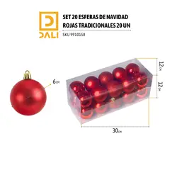 GENERICO - Set 20 Esferas de Navidad Rojas 6 cm – Adornos Clásicos para Árbol y Decoración