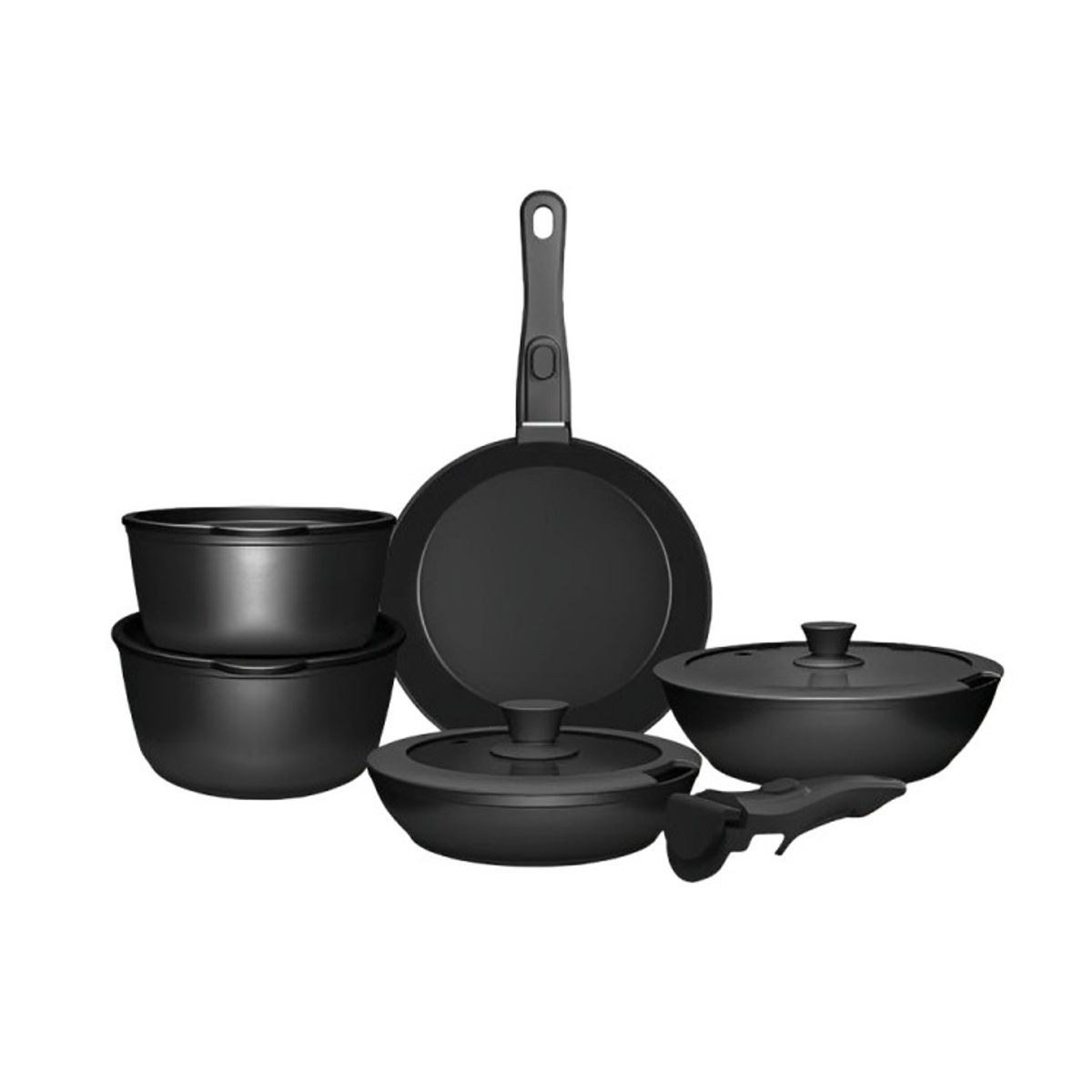 GENERICO - Batería de Cocina 11 Piezas Aluminio Forjado Snap-On Black