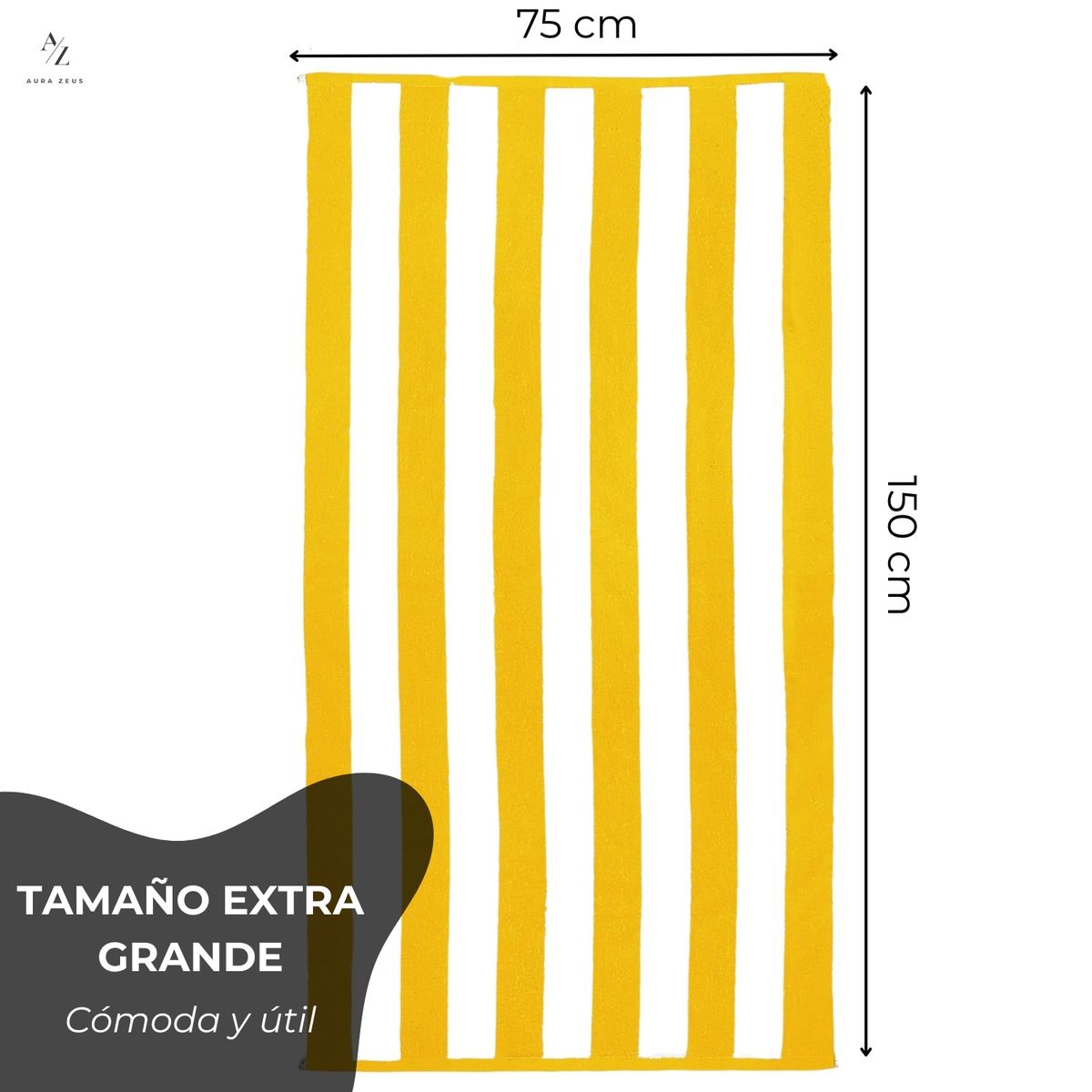 AZ AURAZEUS - Toalla De Playa Algodon 150x75 Cm Xl Viaje Grande Rayada Az Amarillo