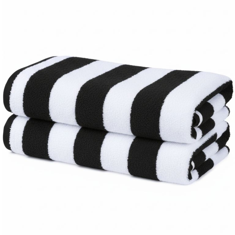 Set De 2 Toalla De Playa Algodon 150x75 Cm Xl Viaje Grande Rayada Negro