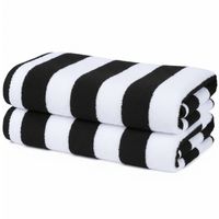 Set De 2 Toalla De Playa Algodon 150x75 Cm Xl Viaje Grande Rayada Az Negro