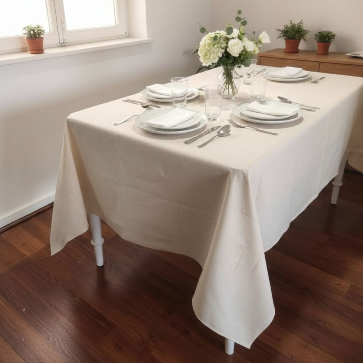 GENERICO - Pack 5 Manteles Rectangular 220×160 cm Algodón Crea color Crudo  Acron Studio