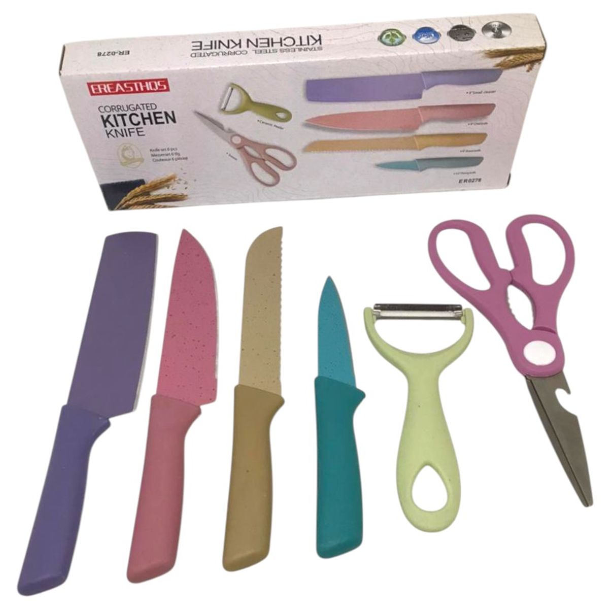 GENERICO - Set De Cuchillos Juego X6 Piezas Colores Pastel Cocina