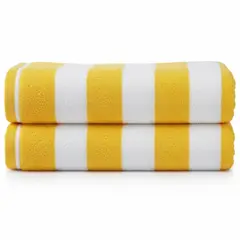 AZ AURAZEUS - Set De 2 Toalla De Playa Algodon 150x75 Cm Xl Viaje Grande Rayada Az Amarillo