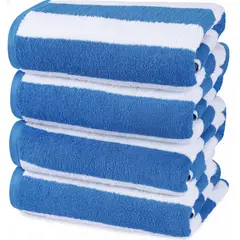 AZ AURAZEUS - Set De 4 Toalla De Playa Algodon 150x75 Cm Xl Viaje Grande Rayada Az Azul