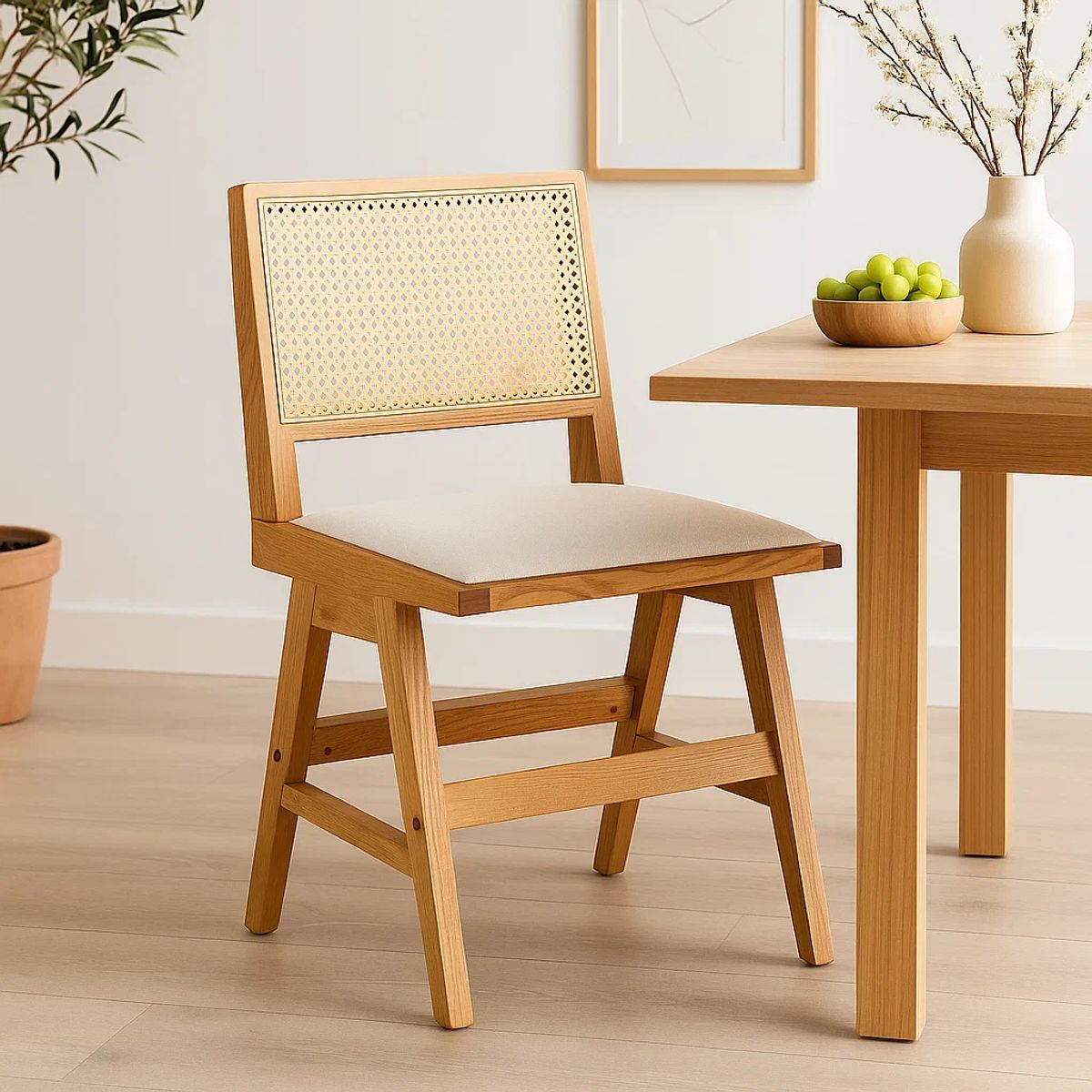 KLIK - Silla Aura de Rattan con Asiento de Tela - Natural Beige
