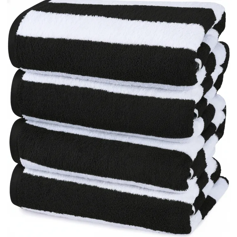 Set De 4 Toalla De Playa Algodon 150x75 Cm Xl Viaje Grande Rayada Negro