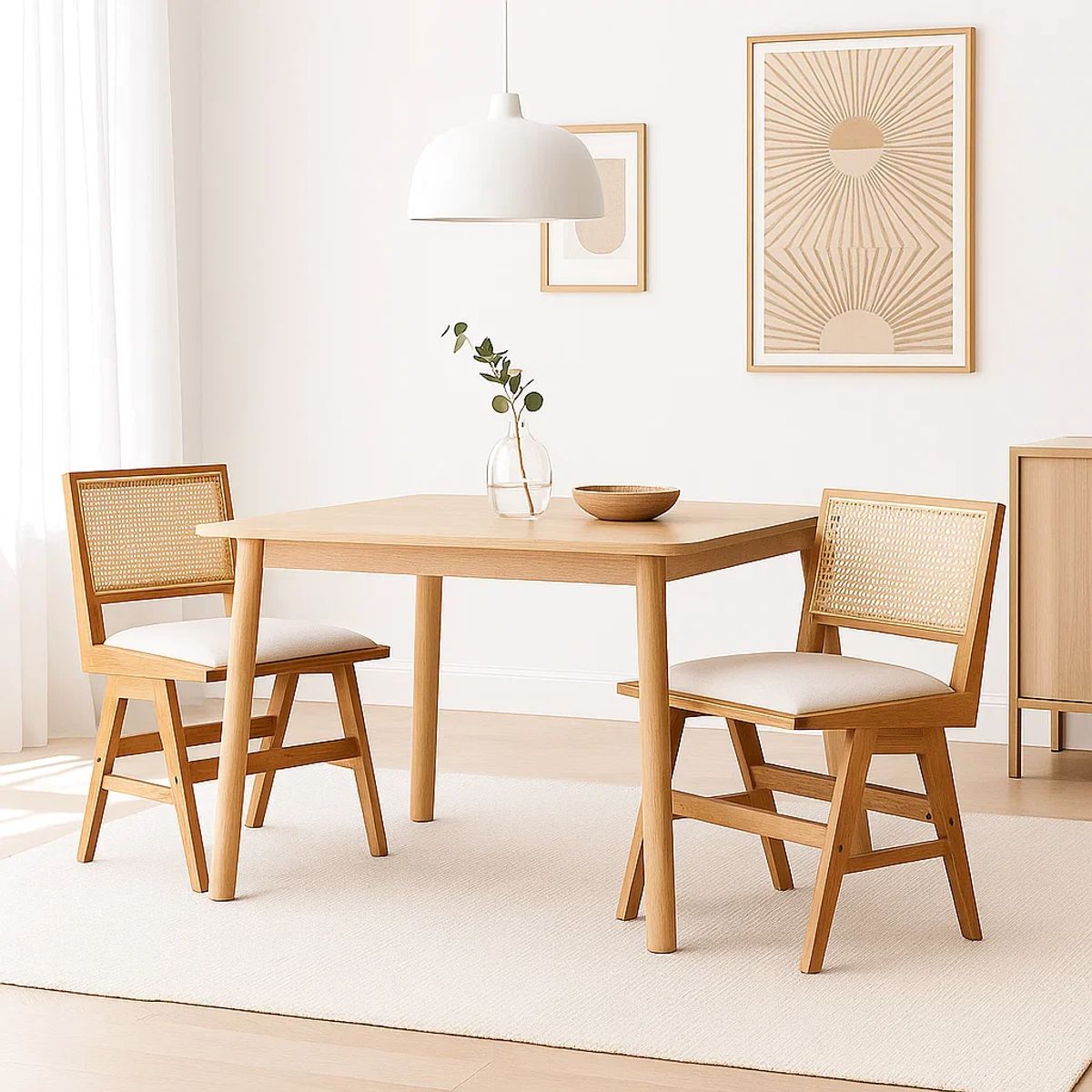 KLIK - Pack de 2 Sillas Aura de Rattan con Asiento de Tela - Natural Beige