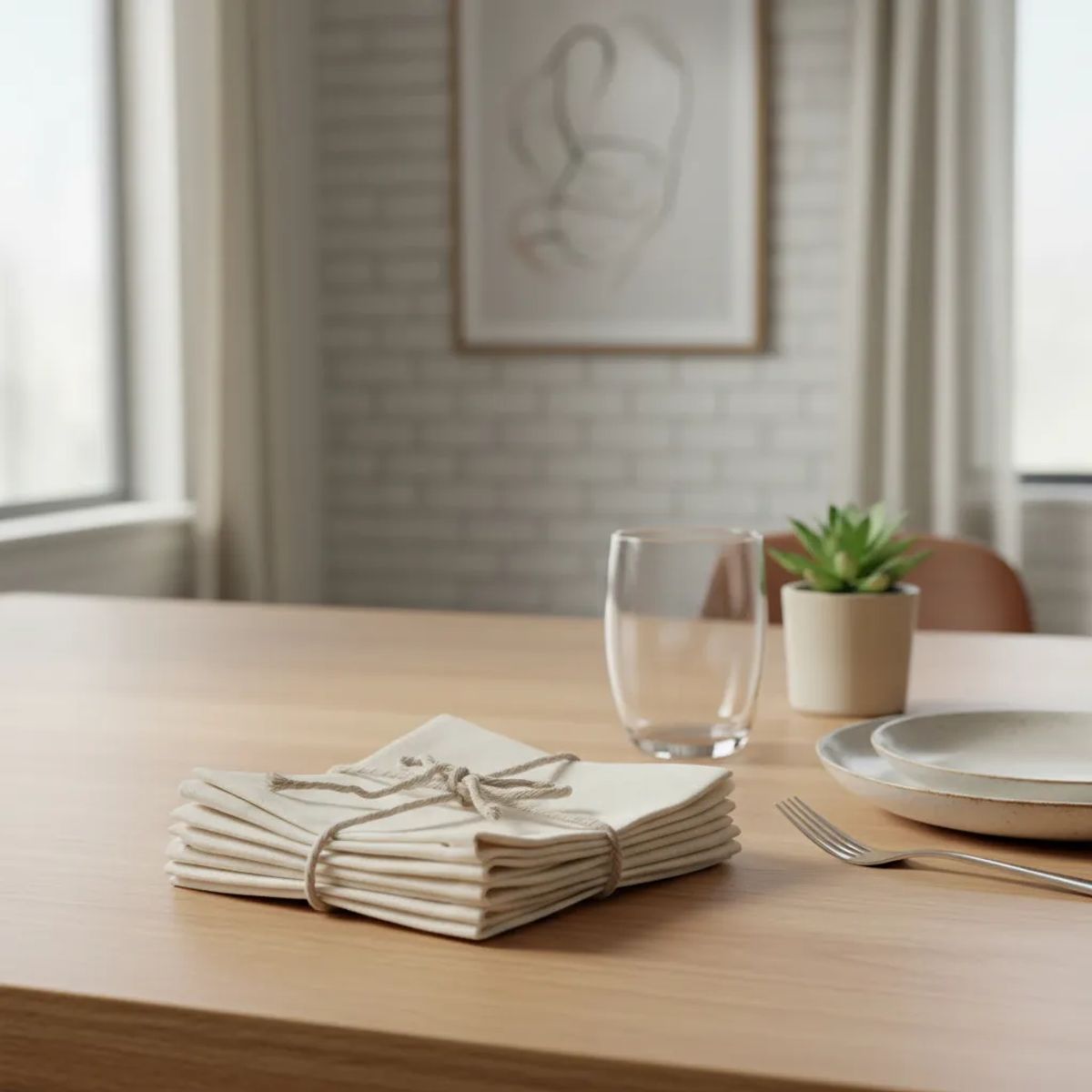 GENERICO - Pack de 20 servilletas de tela 30×30 cm Algodón crudo textura natural