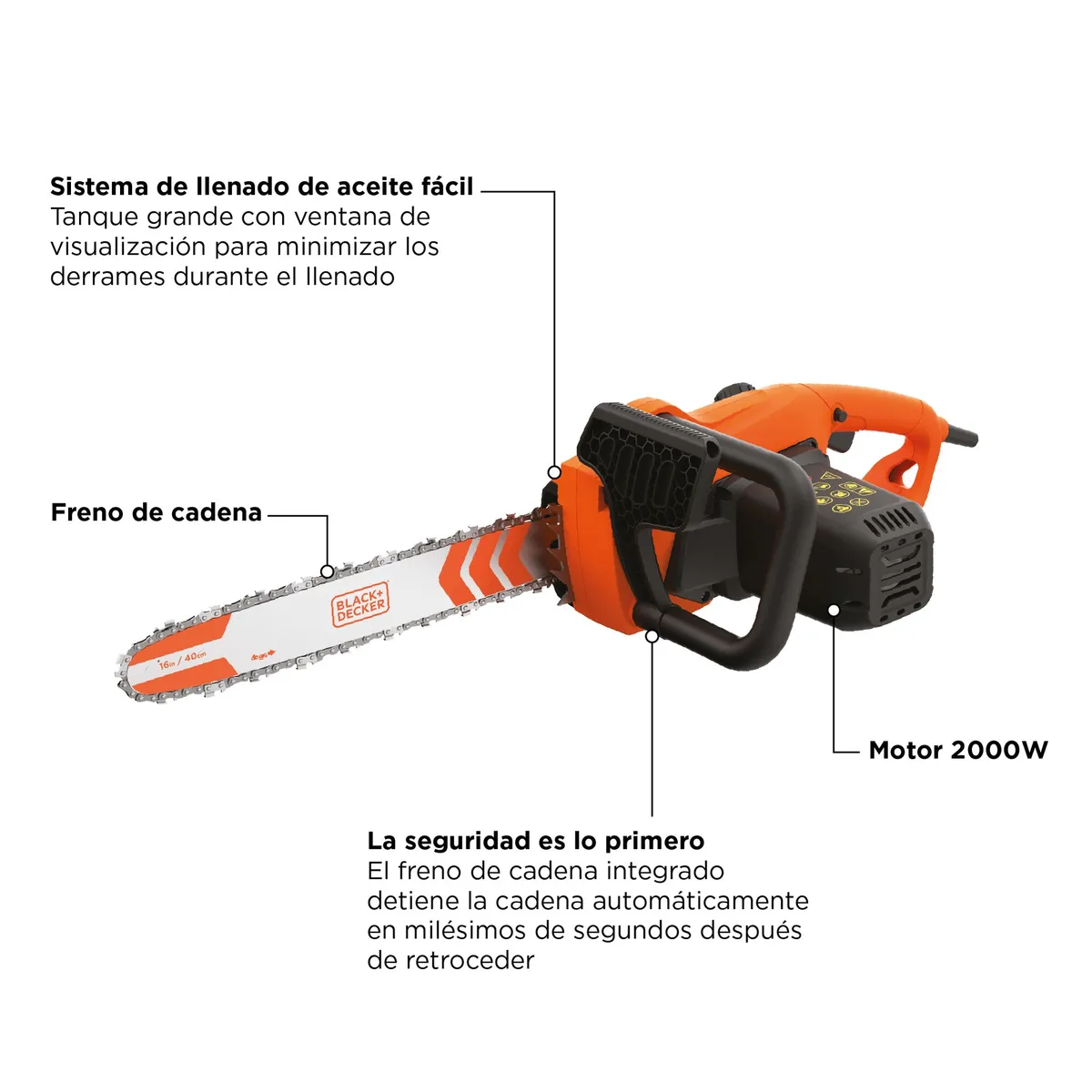 BLACK+DECKER - Motosierra 2000W 16" (40cm) BLACK+DECKER BECS2040-B2C
