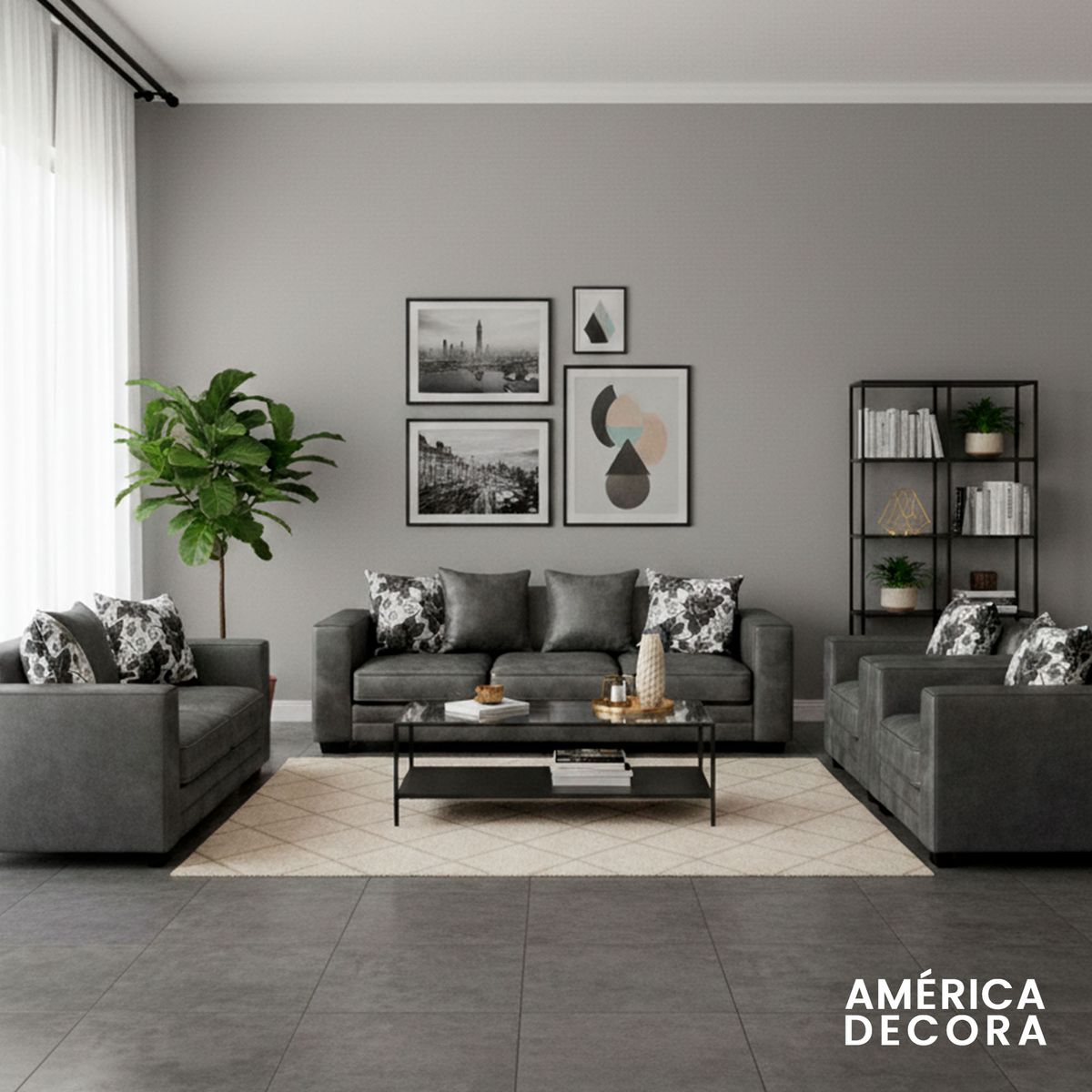AMERICA DECORA - Living 9 Cuerpos 4+3+1+1 XL Con Resorte Estructural Palazzo Envejecido