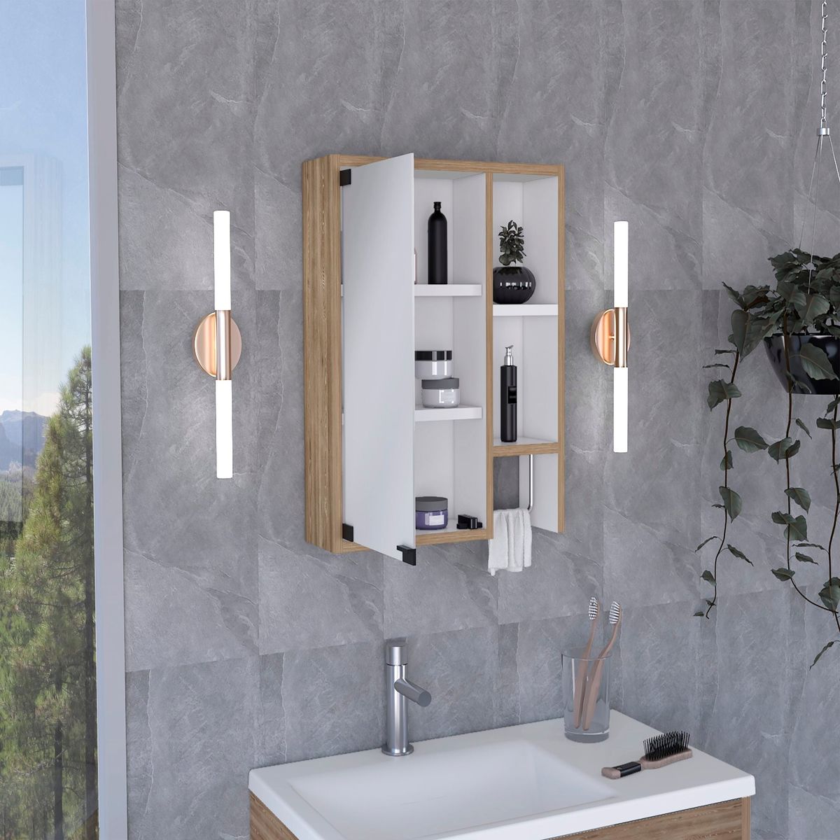 TUHOME - Botiquin Para Baño Martinica 522x472x146 Cm Miel Y Blanco Con Espejo