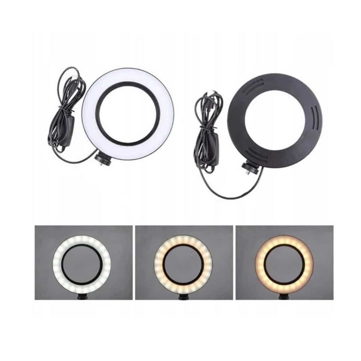 GENERICO - Aro de luz 16cm, 3 tonos regulable, incluye trípode de mesa