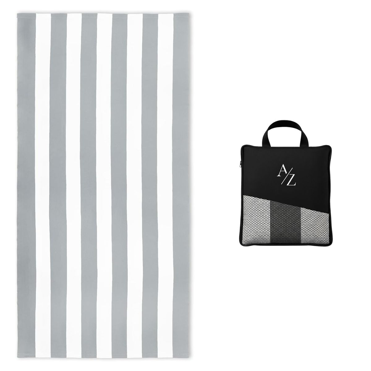 AZ AURAZEUS - Toalla Microfibra Playa + Bolso Viaje 160x90 Cm Xl Gimnasio Grande Az Gris Verano