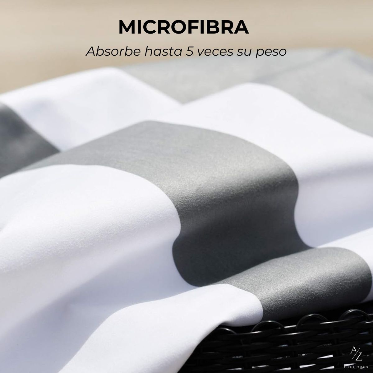 AZ AURAZEUS - Toalla Microfibra Playa + Bolso Viaje 160x90 Cm Xl Gimnasio Grande Az Gris Verano