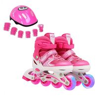 Patines Lineales Ajustables Con Luz+kit De Protección Niños - Rosa - L