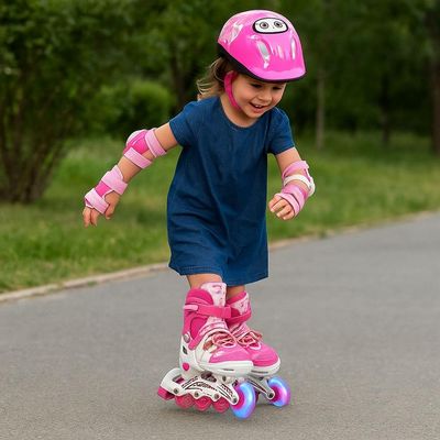 Imagen 2 del producto Patines Lineales Ajustables Con Luz+kit De Protección Niños - Rosa - L