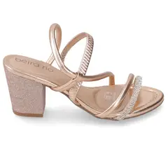 BEIRA RIO - Sandalia Taco Ancho Medio Rose Gold Ecocuero Metalizado