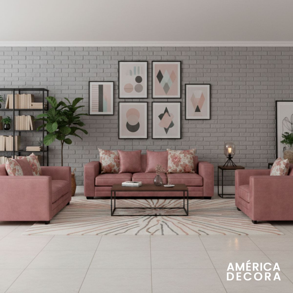 AMERICA DECORA - Living 8 Cuerpos 4+3+1 XL Con Resorte Estructural Palazzo Envejecido